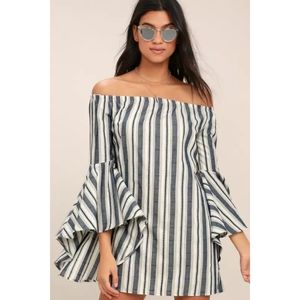 Lulus off shoulder striped bell sleeve dress